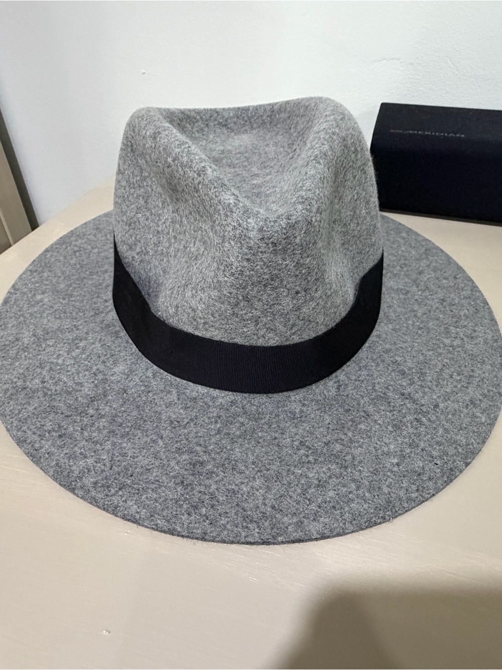 rag & bone light heather grey Lenny wool hat with black trim
